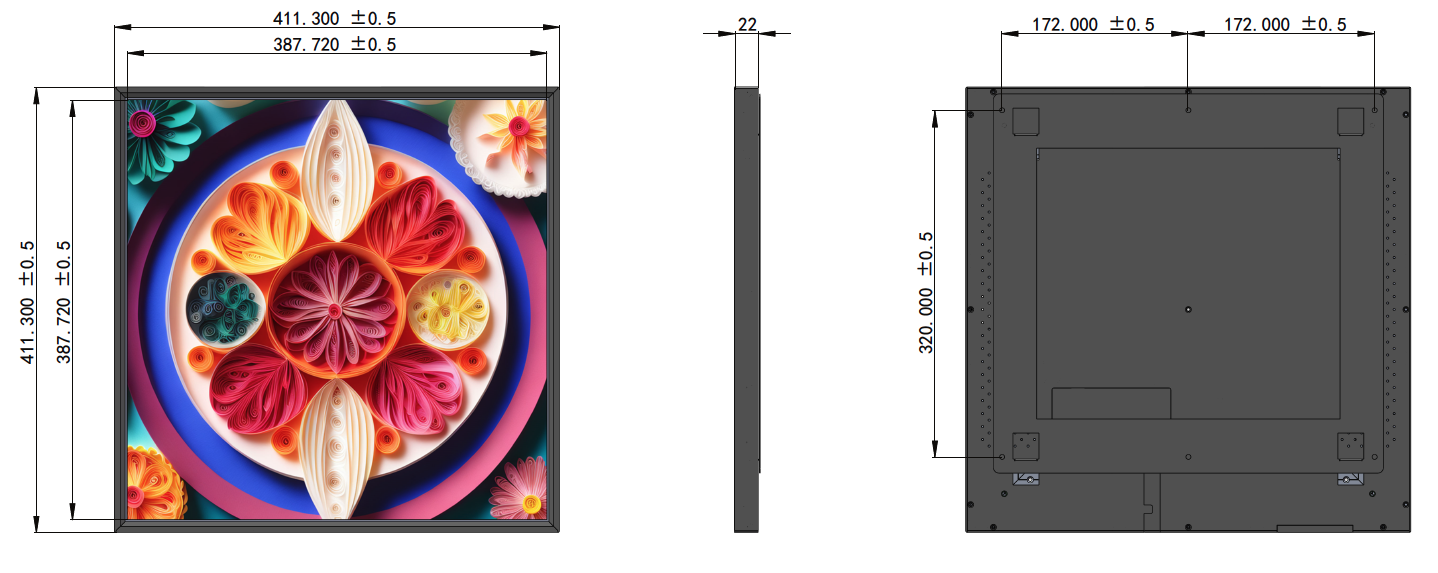 22 inch square screen size